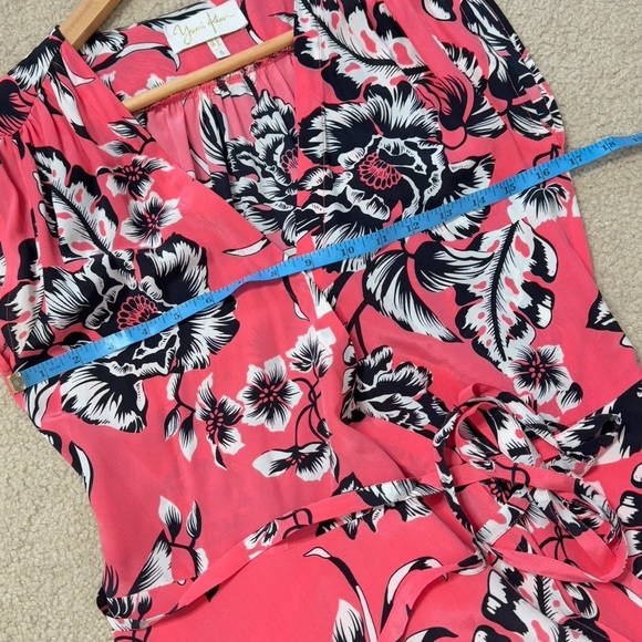 Yumi Kim Wrap Dress Silk Pink Black White Oversized Floral Pattern Short Sleeve - Picture 13 of 15